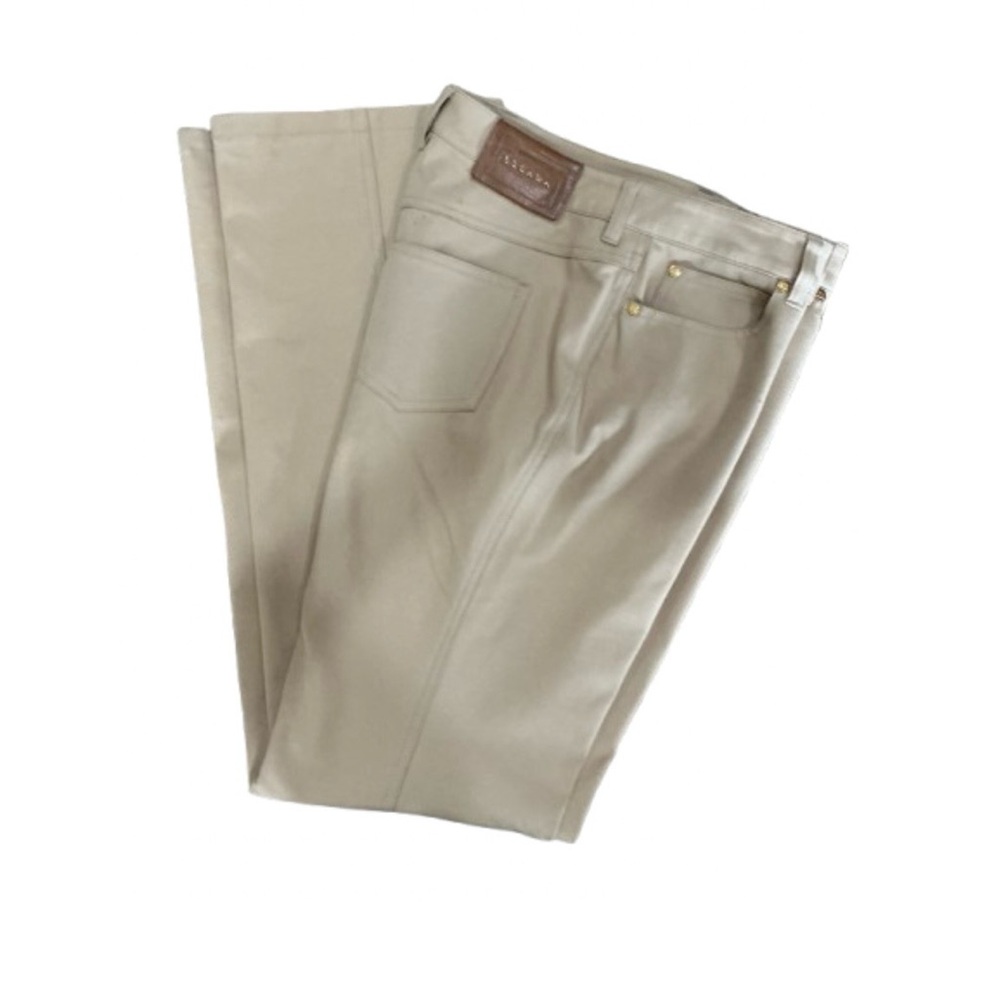 Escada Tan Leather Logo Patch 5 Pocket Jeans EU40Long